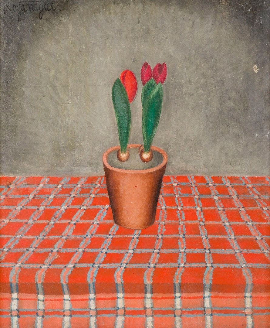 Artwork by Sei Koyanagui, Tulips in a pot, Made of Oil On Canvas