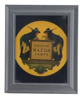 Maxfield Parrish Designed Mazda Lamps Advertising on Glass