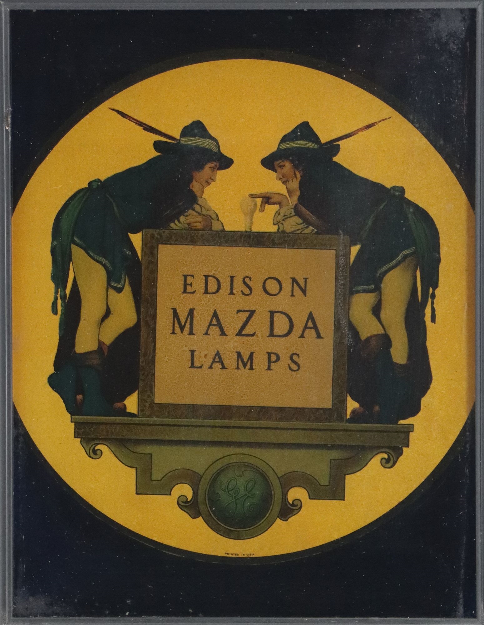 Artwork by Maxfield Parrish, Maxfield Parrish Designed Mazda Lamps Advertising on Glass, Made of Advertising On Glass