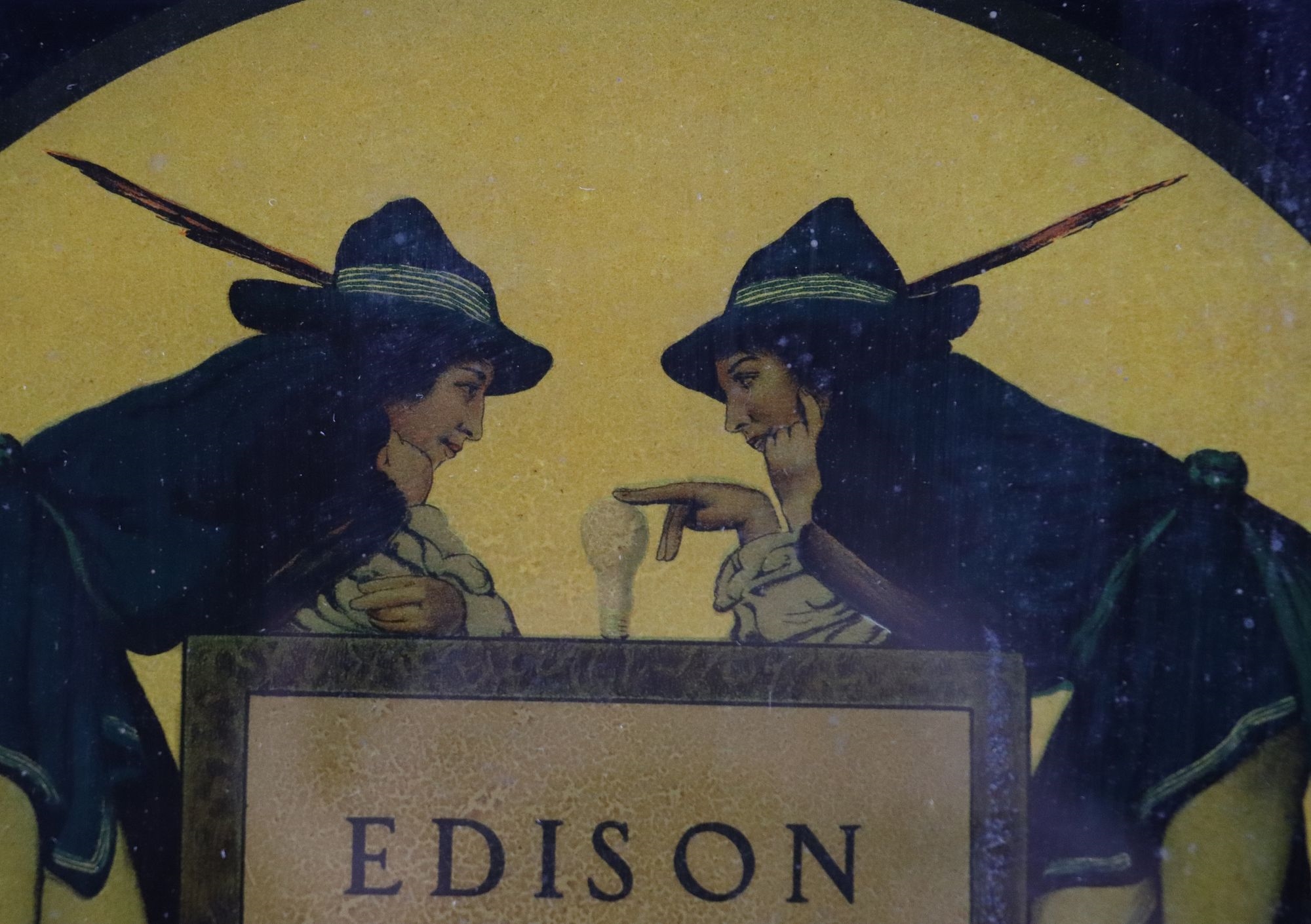 Artwork by Maxfield Parrish, Maxfield Parrish Designed Mazda Lamps Advertising on Glass, Made of Advertising On Glass