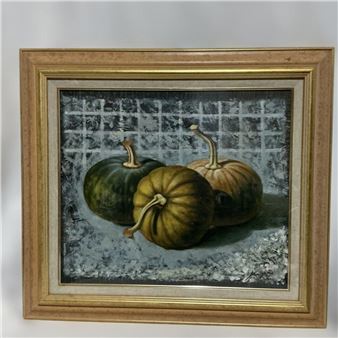 Pumpkin oil painting, golden frame