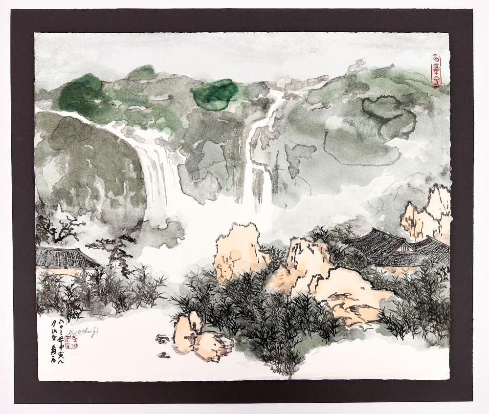 Artwork by Zhang Daqian, Temple in the Mountains, Made of Lithograph