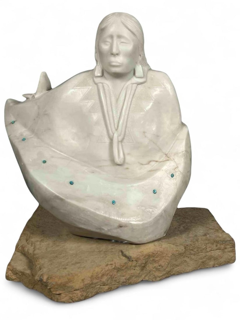 Artwork by Michael J. Chee, Woman With Butterflies, Made of Marble & Turquoise
