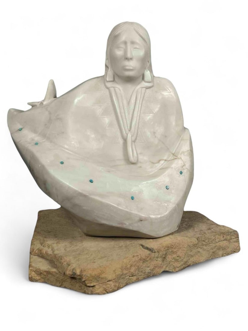 Artwork by Michael J. Chee, Woman With Butterflies, Made of Marble & Turquoise