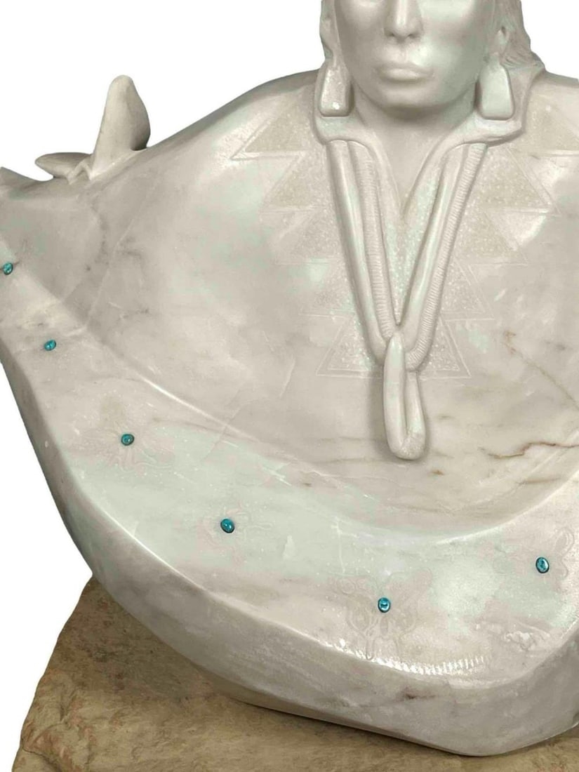 Artwork by Michael J. Chee, Woman With Butterflies, Made of Marble & Turquoise