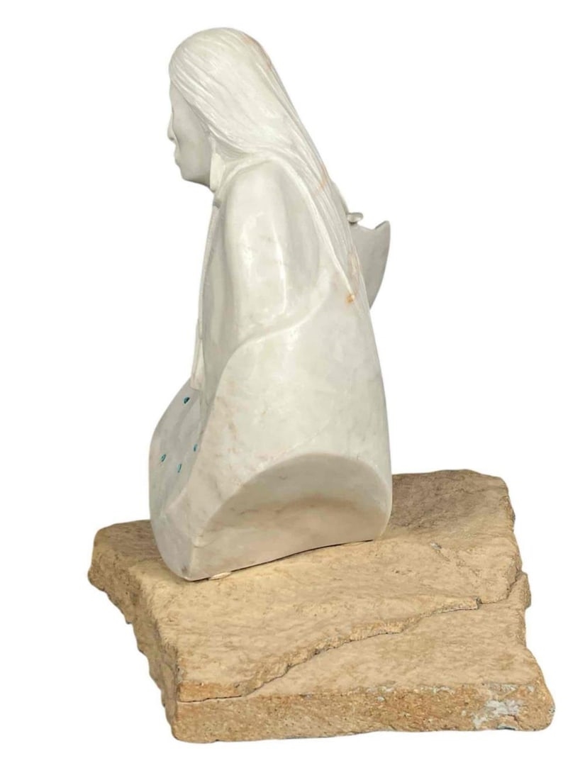 Artwork by Michael J. Chee, Woman With Butterflies, Made of Marble & Turquoise