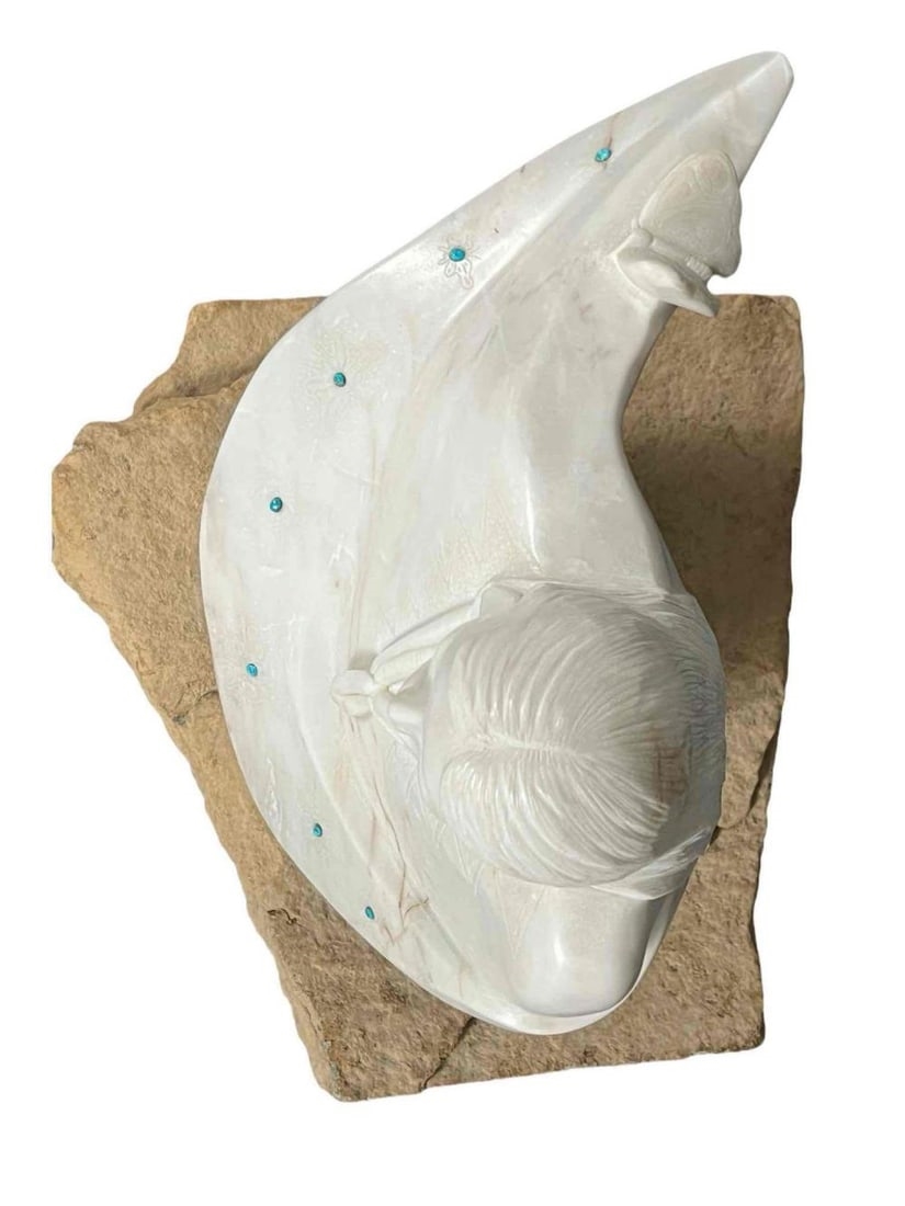 Artwork by Michael J. Chee, Woman With Butterflies, Made of Marble & Turquoise