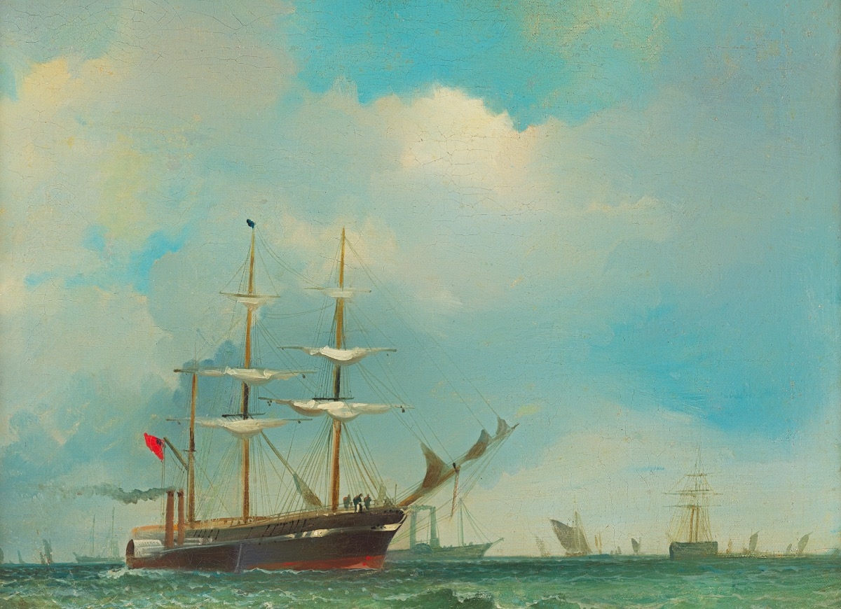 Artwork by Continental School, 19th Century, Ships at sea, Made of Oil On Canvas