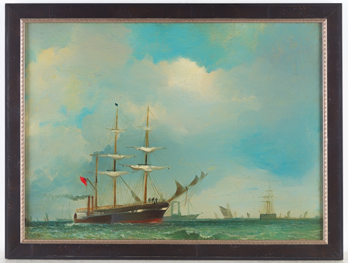 Artwork by Continental School, 19th Century, Ships at sea, Made of Oil On Canvas