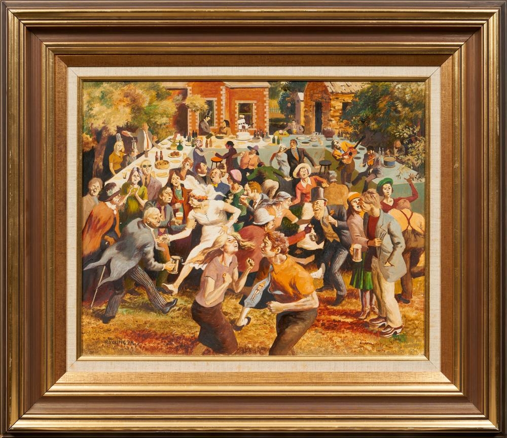 Robert Young | A raucous wedding reception in a garden (1978) | MutualArt