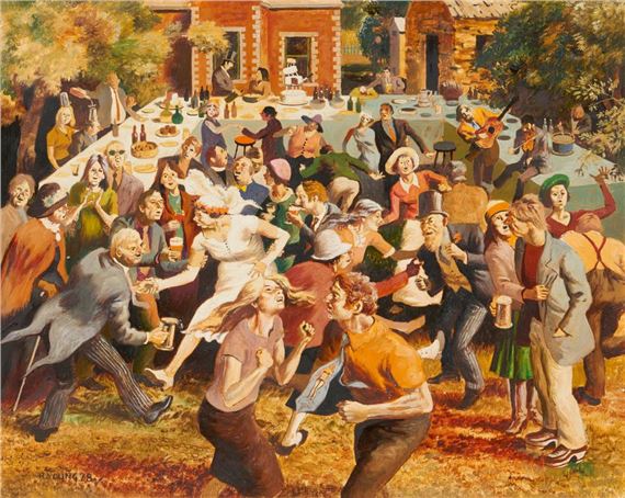 Robert Young | A raucous wedding reception in a garden (1978) | MutualArt