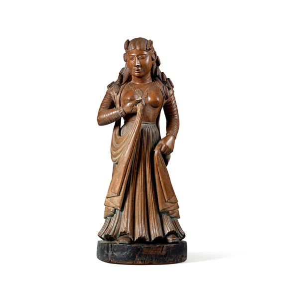 An Indo-Portuguese carved wood figure, possibly depicting Mary the Immaculate - Indian School, 18th Century