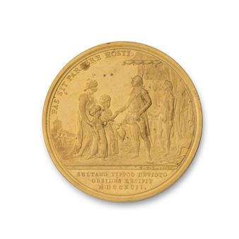 Medal depicting the surrender of Tipu Sultan's sons to Lord Cornwallis - C H Küchler