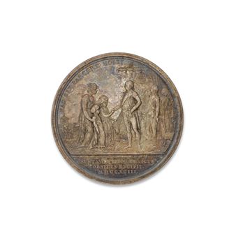 Medal depicting the surrender of Tipu Sultan's sons to Lord Cornwallis in 1792 - C H Küchler