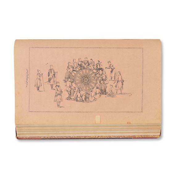 An unusual lithograph copy of Abul Fazl's Ai'n-e-Akbari , The Administration of Akbar, published by Sayyid Ahmad Khan, with 42 illustrated pages - Indian School, 19th Century