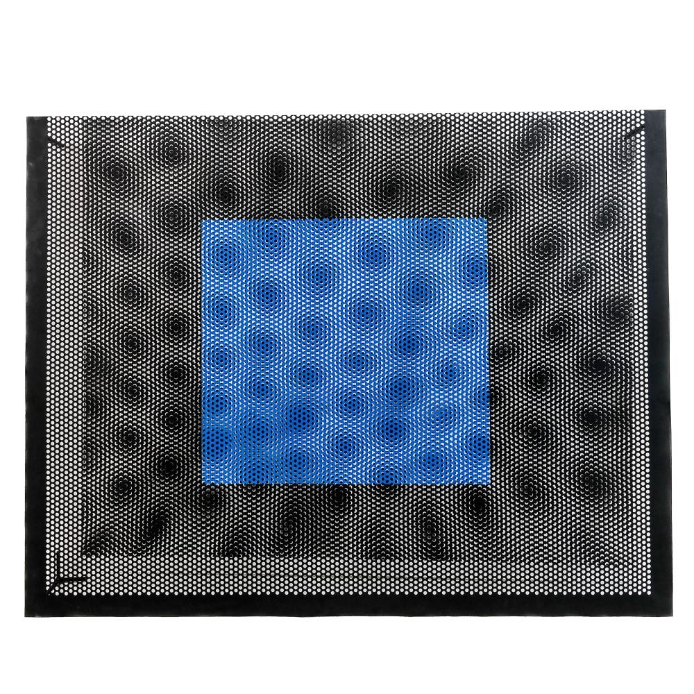 Artwork by Evan Holloway, Light Blue Over Black, Made of Mixed Media Print On Paper With Metal Grate