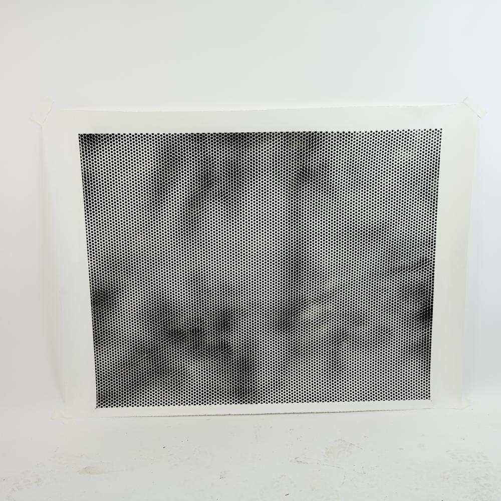 Artwork by Evan Holloway, Light Blue Over Black, Made of Mixed Media Print On Paper With Metal Grate