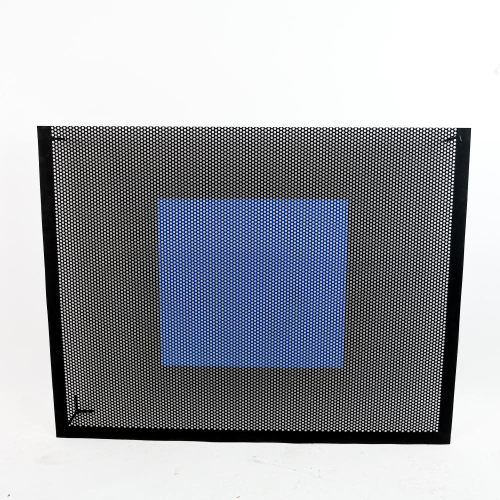 Artwork by Evan Holloway, Light Blue Over Black, Made of Mixed Media Print On Paper With Metal Grate