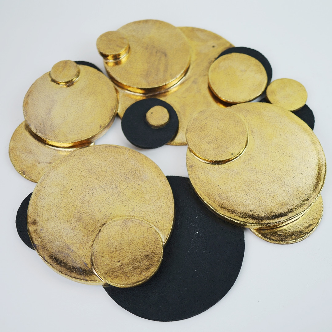 Artwork by Sotis Filippides, CERAMIC WALL HANGING IN BLACK AND GOLD, Made of Ceramic