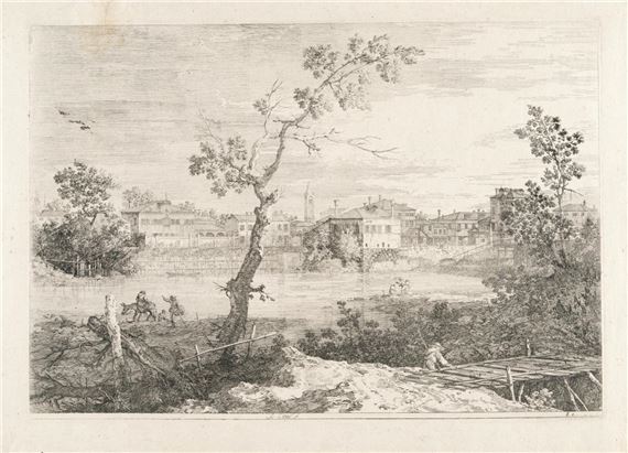 View of a Town on a River Bank by Canaletto