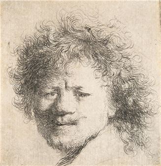 Self-Portrait with Long Bushy Hair: Head Only - Rembrandt van Rijn