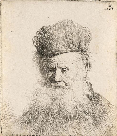 Rembrandt van Rijn | Bust of an Old Man with a Fur Cap and Flowing ...