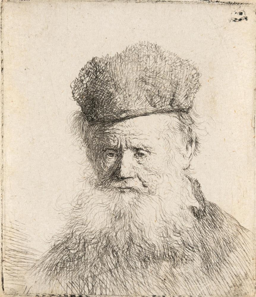 Rembrandt van Rijn | Bust of an Old Man with a Fur Cap and Flowing ...