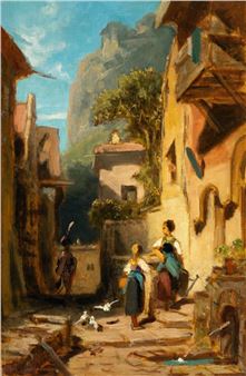 The Hussar (Hussar on the street with girls looking after him - Carl Spitzweg