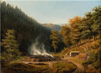 Harzlandschaft mit Köhler - Georg-Heinrich Crola