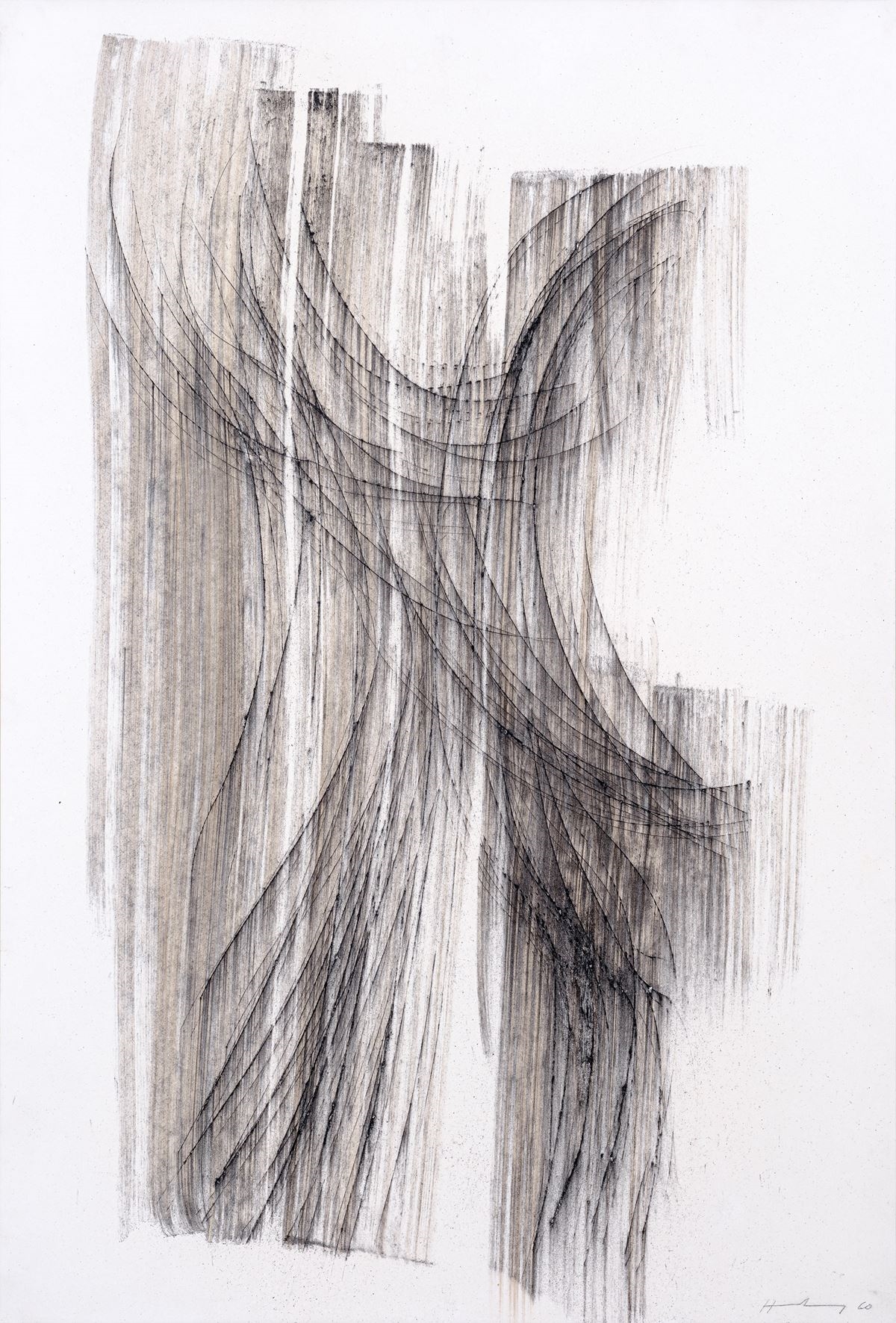 Artwork by Hans Hartung, P1960-N59, Made of Charcoal, Scratching And Paint On Baryta Cardboard