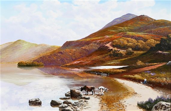 Highland Cattle by a Loch by Brian D. Horswell