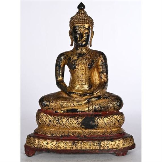 Seated gilded bronze BUDDHA performing the witnessed grounding - Thai School, 19th Century