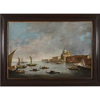 Gondolas and sailboats in front of the Salute in Venice - Italian School, 18th Century