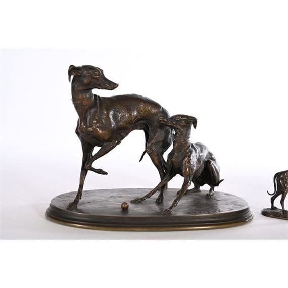 Les 2 levrettes à la balle - Pierre-Jules Mene