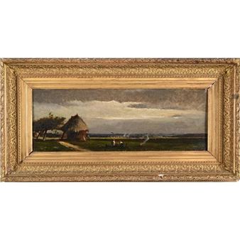 Déjeuner près de la meule de foin dans un charmant paysage près de Barbizon - René Tener