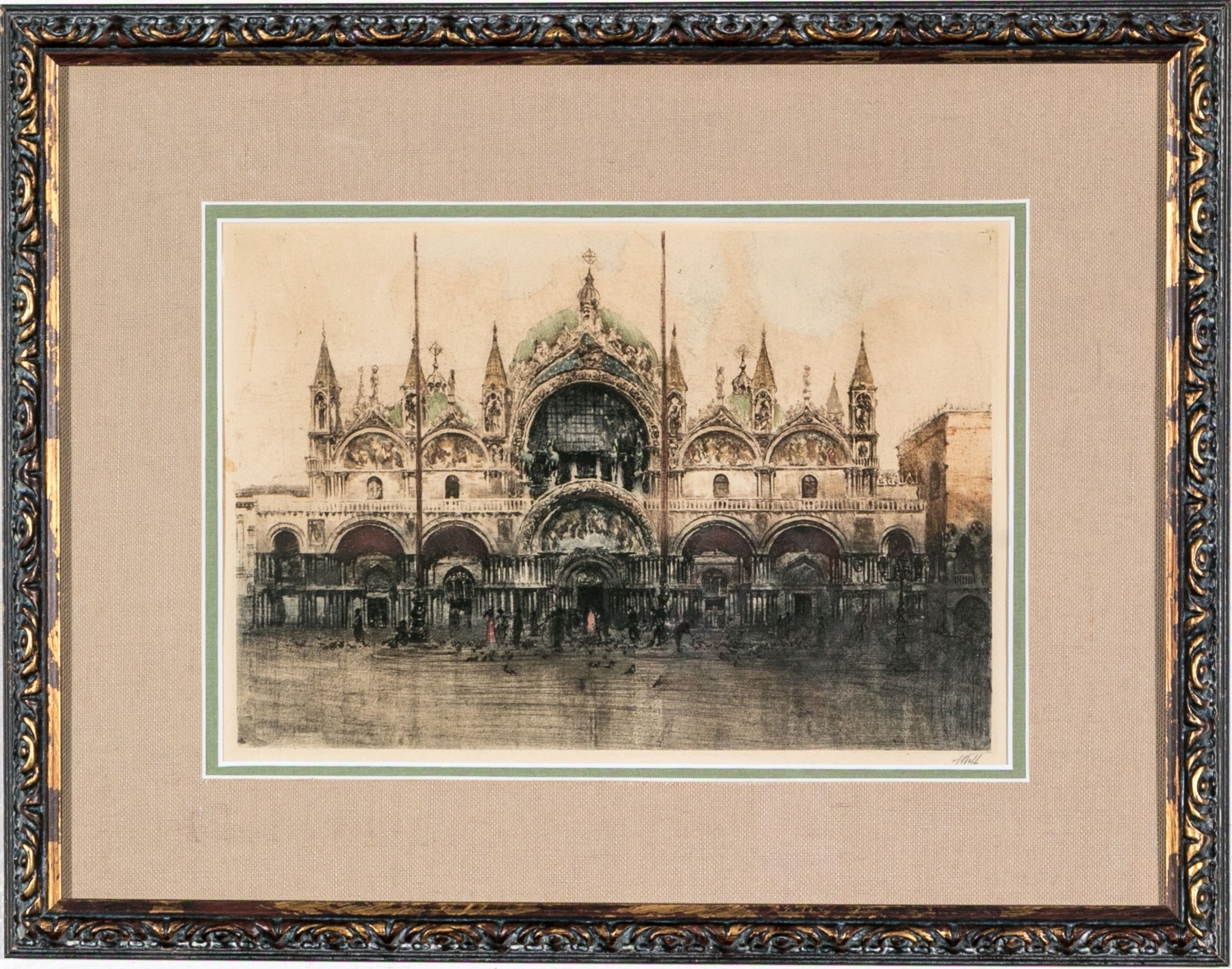 Artwork by J. Wolf, St. Mark's Basilica, Piazza San Marco Venice, Made of Hand Colored Etching