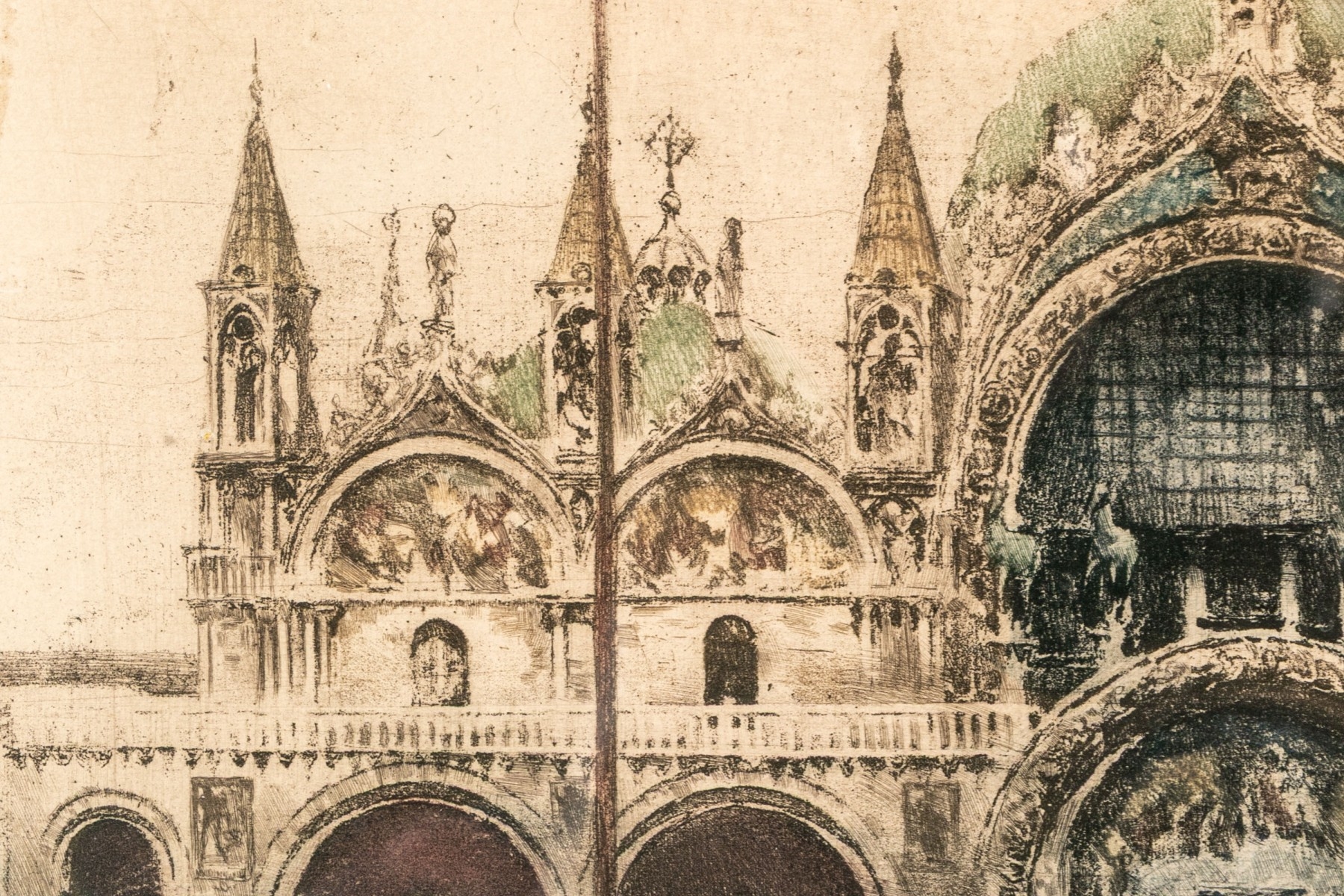 Artwork by J. Wolf, St. Mark's Basilica, Piazza San Marco Venice, Made of Hand Colored Etching