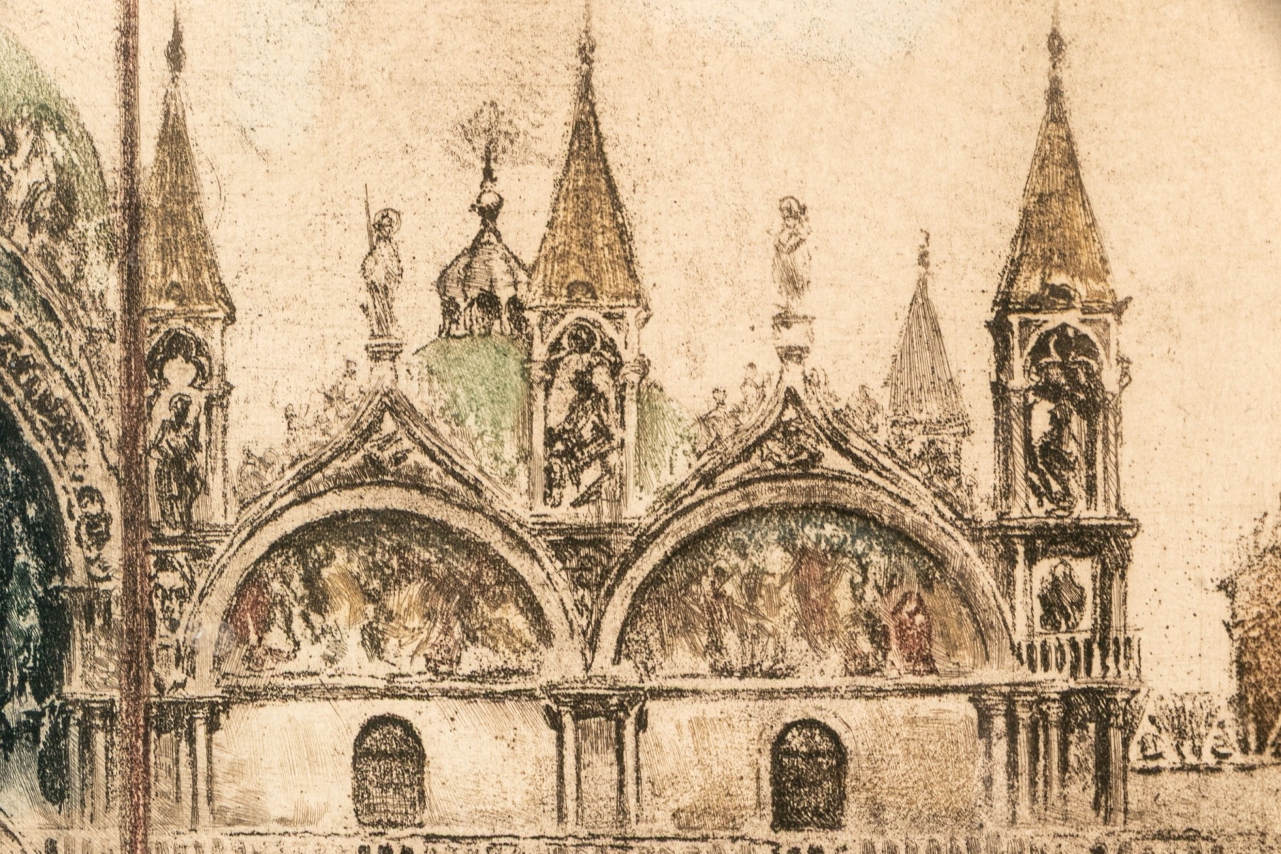 Artwork by J. Wolf, St. Mark's Basilica, Piazza San Marco Venice, Made of Hand Colored Etching