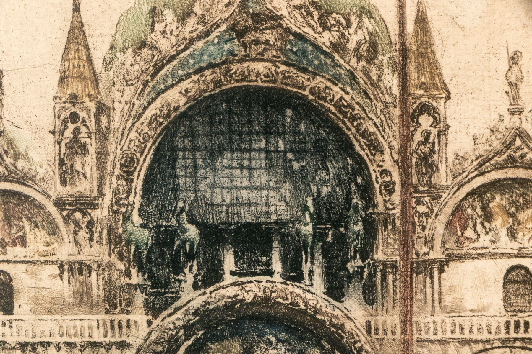 Artwork by J. Wolf, St. Mark's Basilica, Piazza San Marco Venice, Made of Hand Colored Etching
