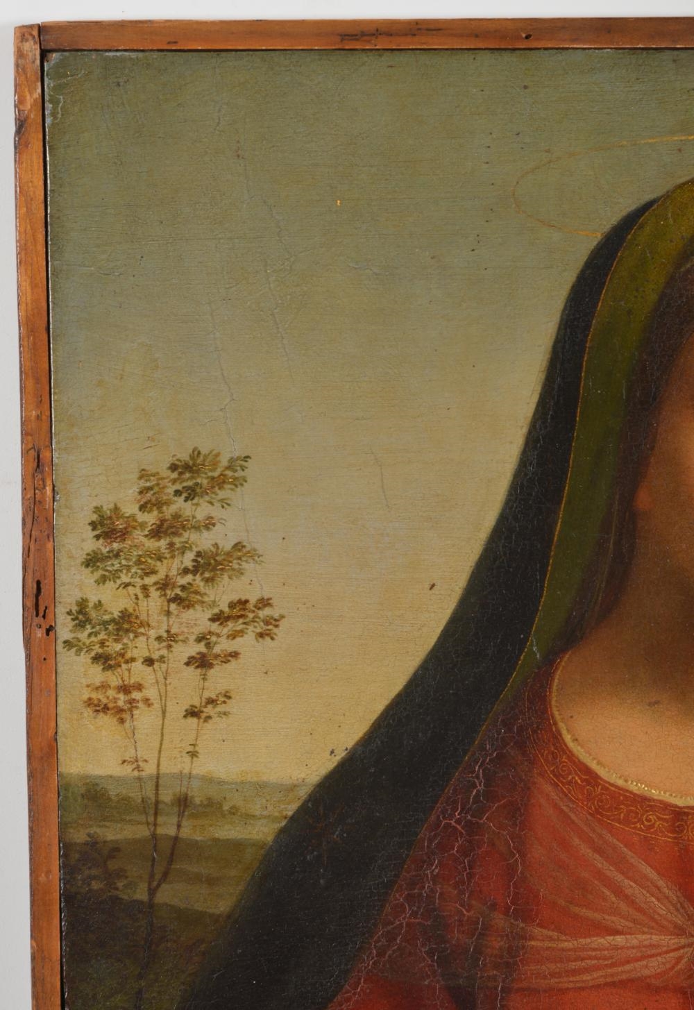 Artwork by Italian School, 17th Century, Madonna with Jesus holding a finch and St. John with the cross in landscape, Made of Oil On Wooden Panel