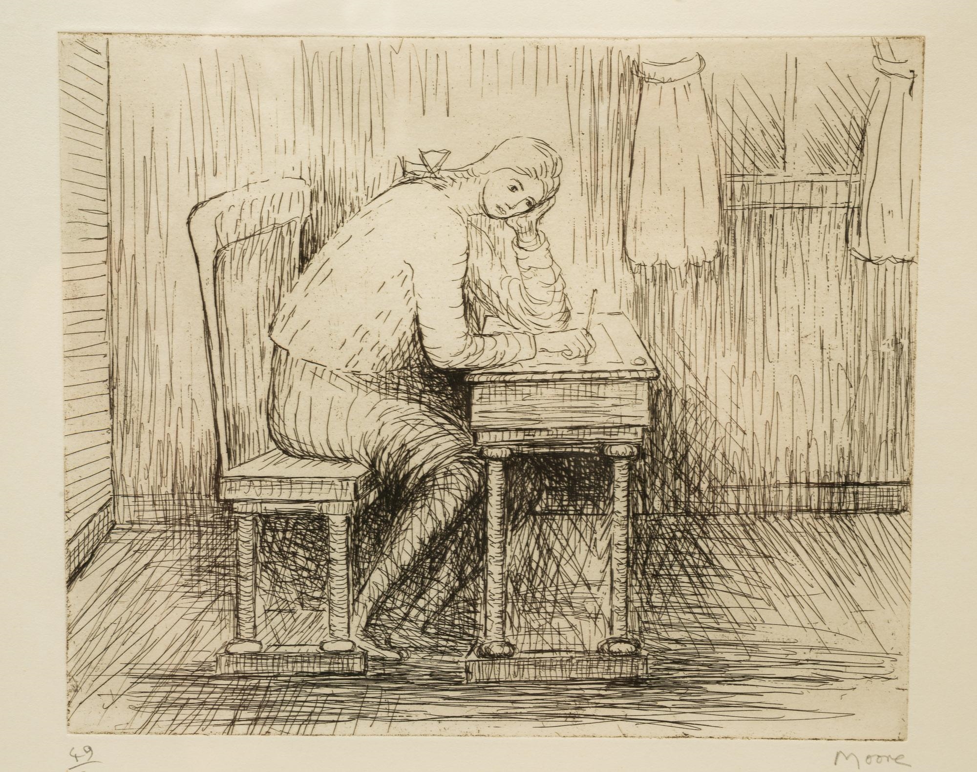 Henry Moore | GIRL DOING HOMEWORK, PLATE I (20th Century) | MutualArt