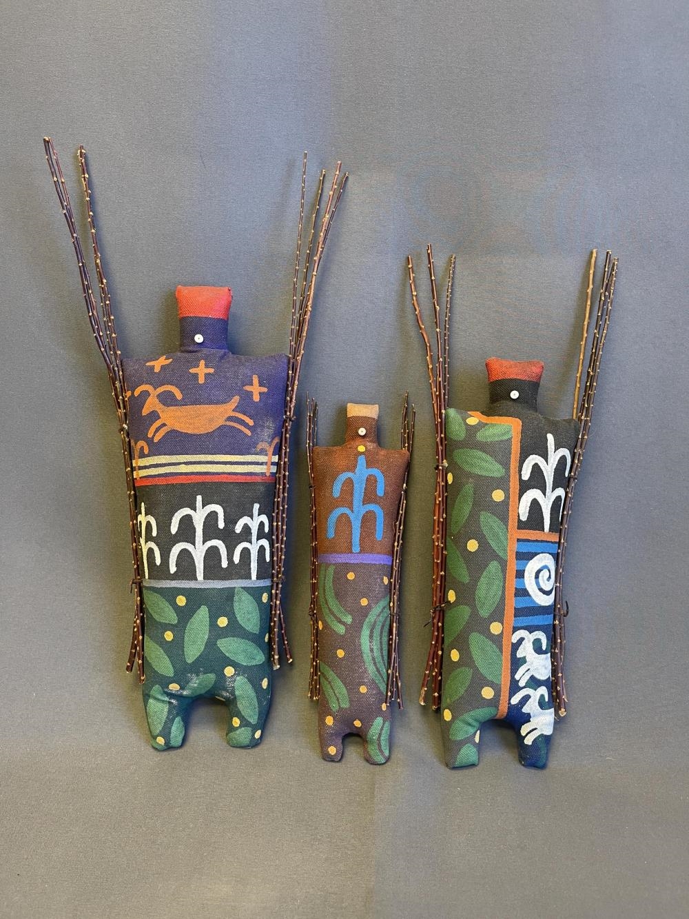 Artwork by Peter Ray James, Beverly Henderson, 3 canvas spirit dolls, Made of Canvas