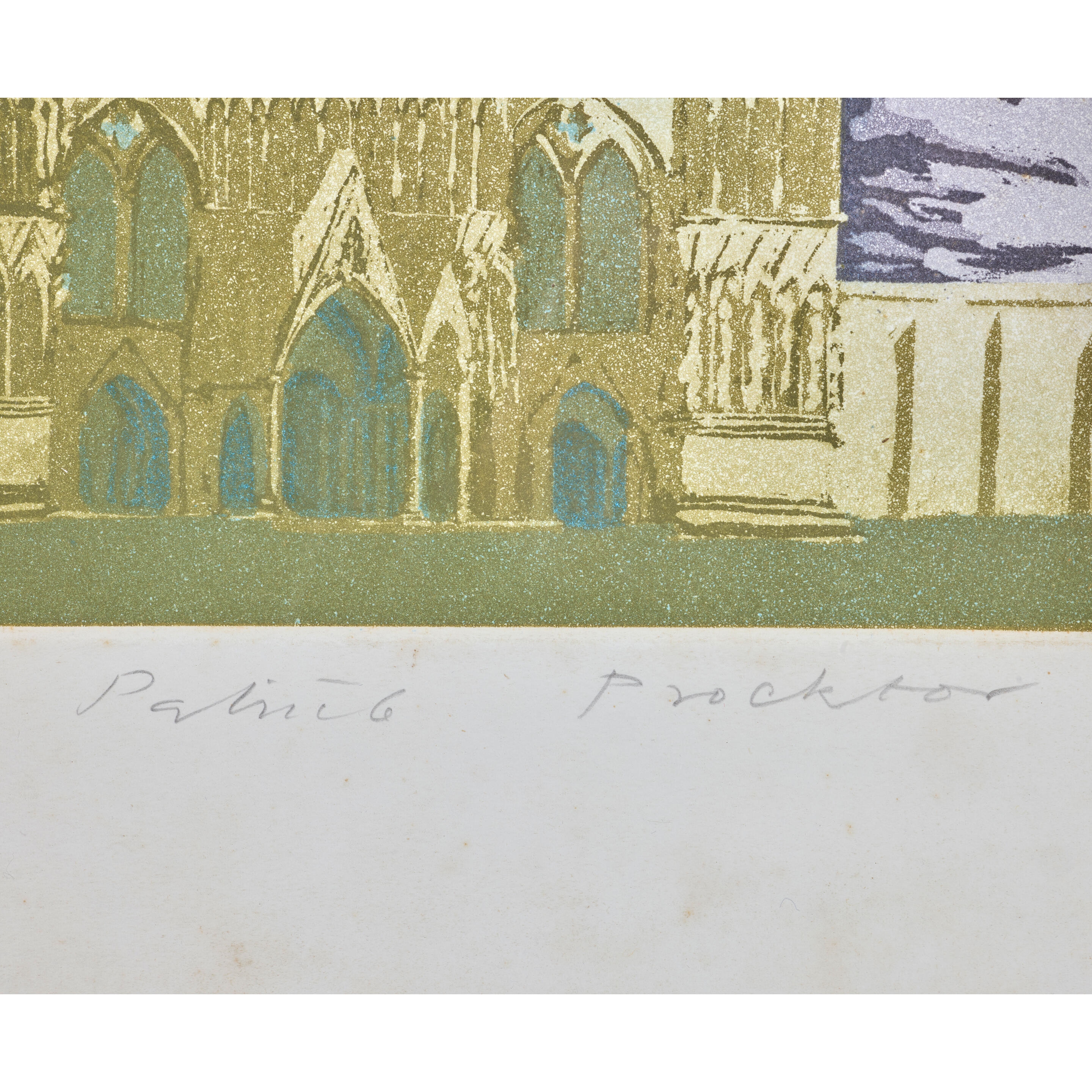 Artwork by Patrick Procktor, Sarum (North-West view of Salisbury Cathedral, Made of aquatint and etching in colours