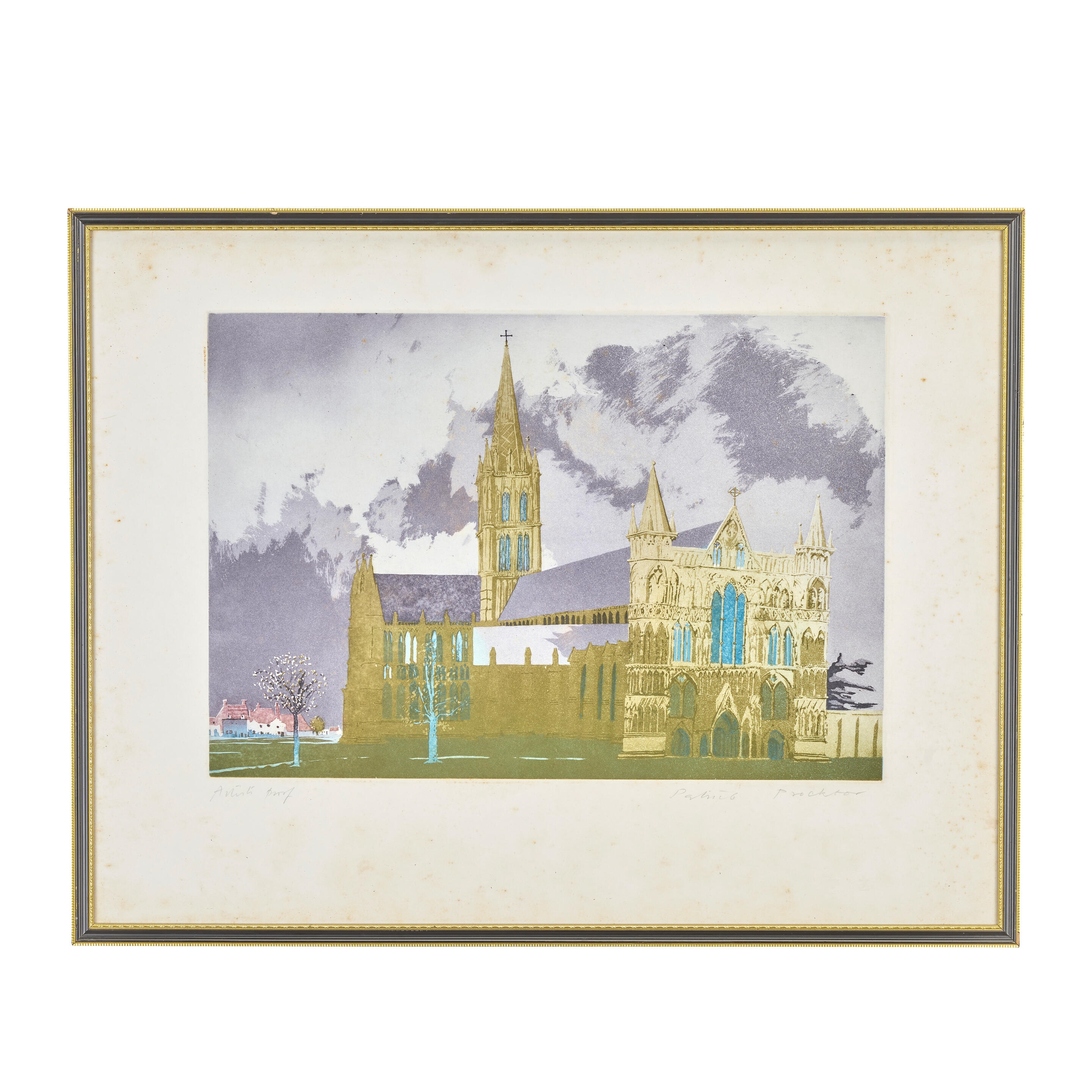Artwork by Patrick Procktor, Sarum (North-West view of Salisbury Cathedral, Made of aquatint and etching in colours