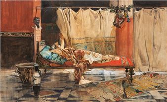 Escena clásica con dama tumbada sobre kline - Joaquin Sorolla y Bastida