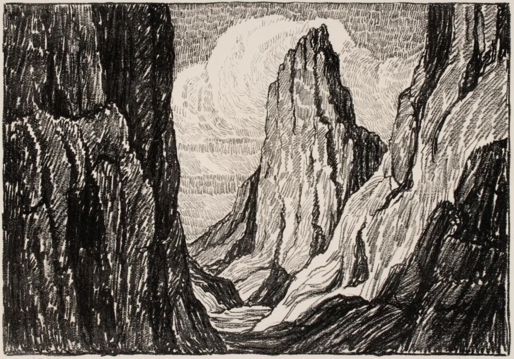 Artwork by Birger Sandzén, Sentinel Rock, Made of Lithograph