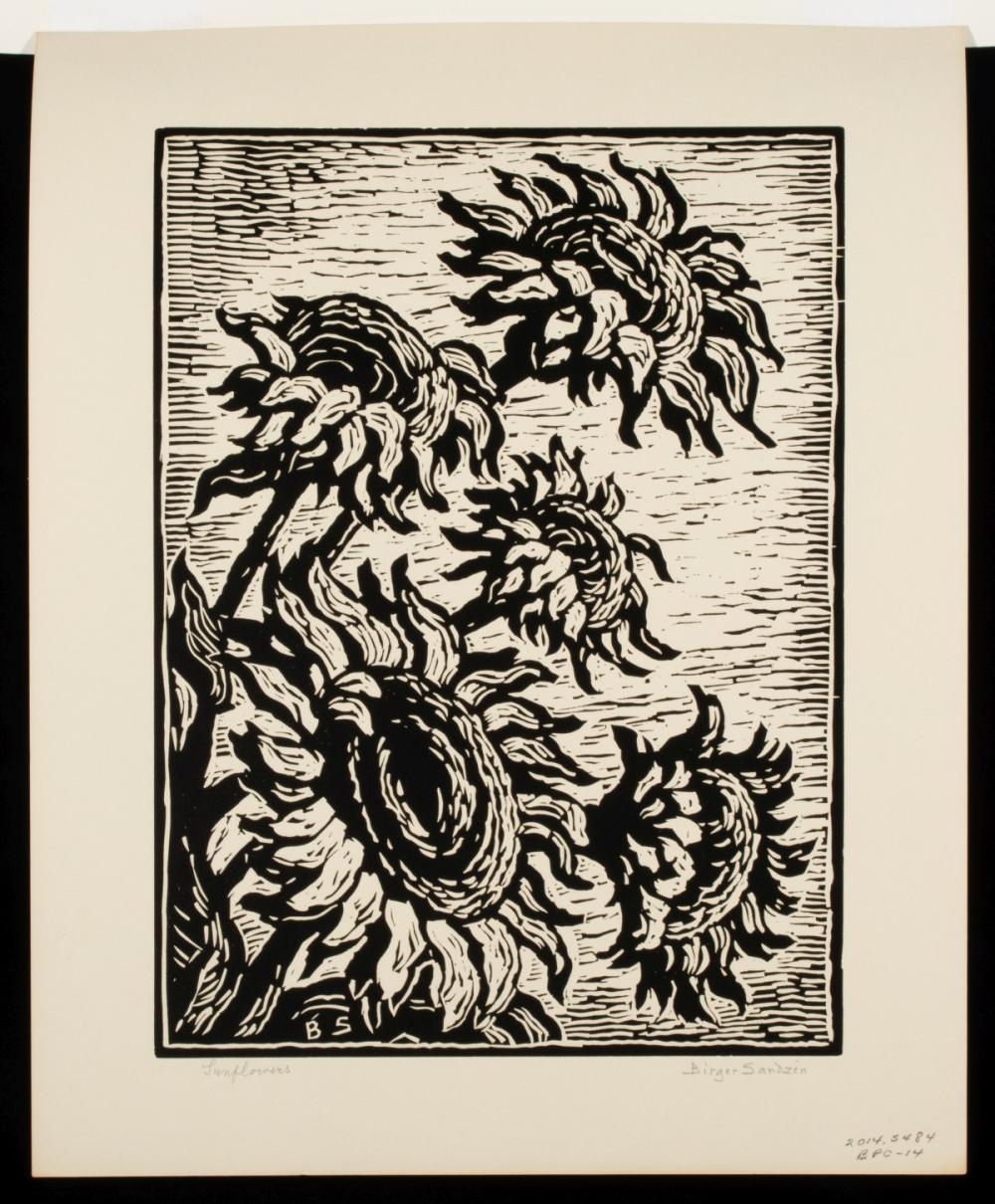 Artwork by Birger Sandzén, Sunflowers, Made of Linocut