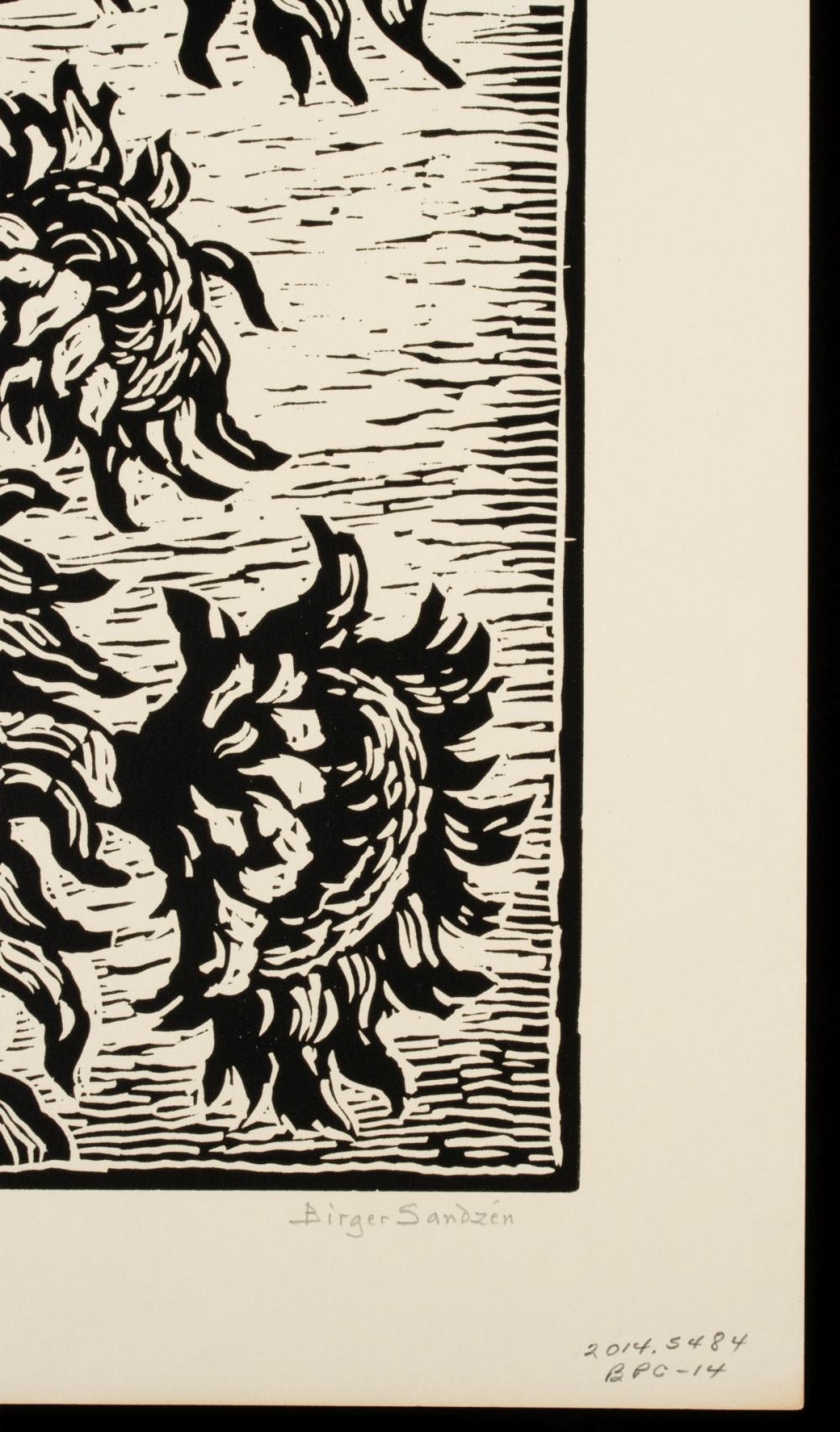 Artwork by Birger Sandzén, Sunflowers, Made of Linocut