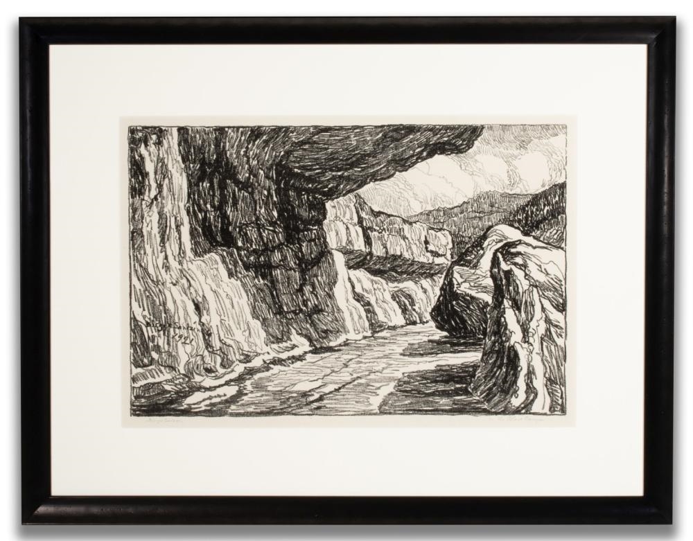 Artwork by Birger Sandzén, In the Black Canyon, Made of Lithograph
