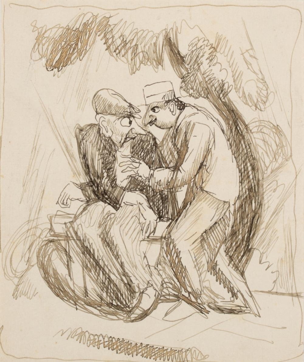 Artwork by Thomas Hart Benton‏, The Park Bench, Paris, Made of Pen And Ink